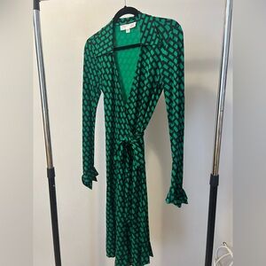 Diane Von Furstenberg Black and Green Wrap Dress